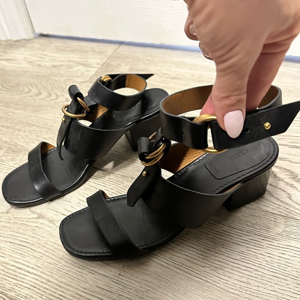Chloe black leather block heel sandals, size 39